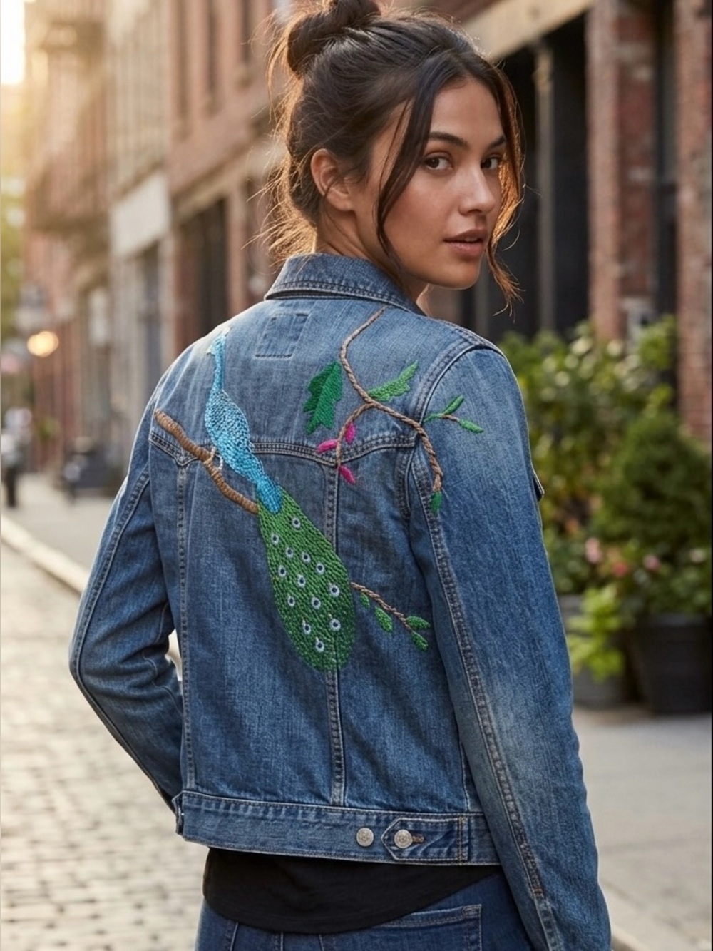 GAP Blue Denim Jacket with Multicolor Embroidery